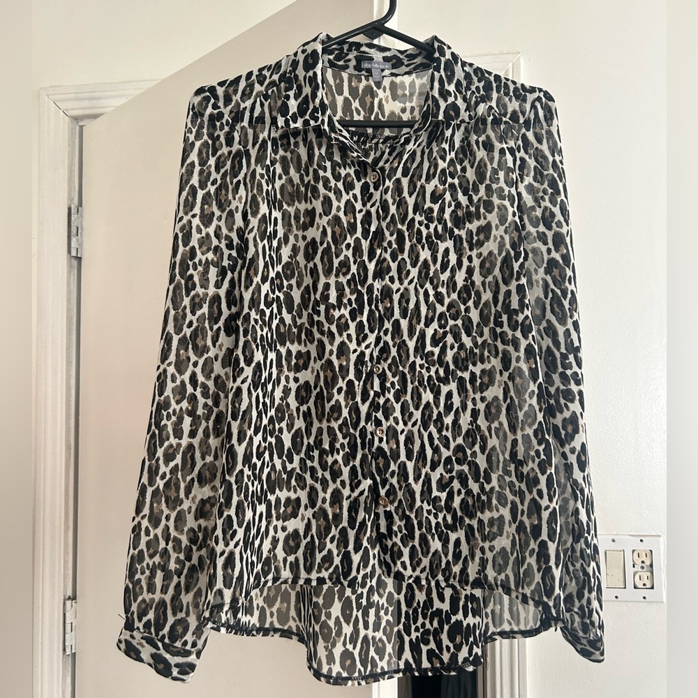Charlotte Russe Sheer Animal Print Button-Up Blouse, Size M